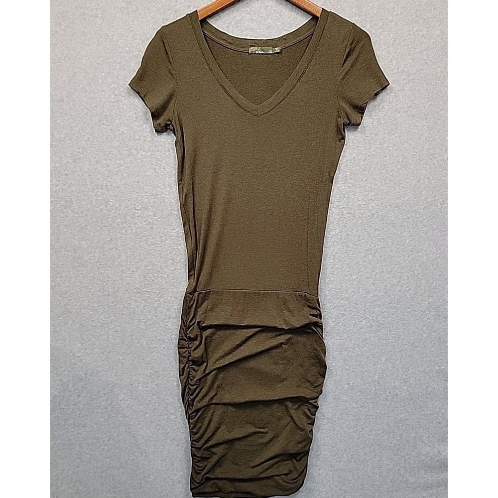 PrAna Foundation Shirt Dress Heather Ruched Fitted Forest Green Women's Sz XS